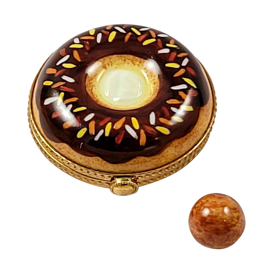 DONUT BOX WITH REMOVABLE DONUT HOLE Porcelain Limoges Dessert French Trinket Box