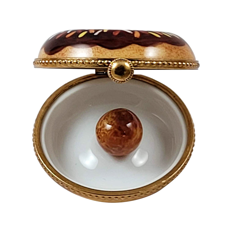 DONUT BOX WITH REMOVABLE DONUT HOLE Porcelain Limoges Dessert French Trinket Box