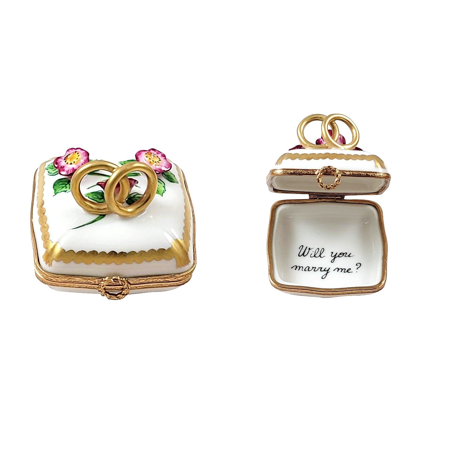Will You Marry Me ? Ring Porcelain Limoges wedding anniversary French Trinket Box