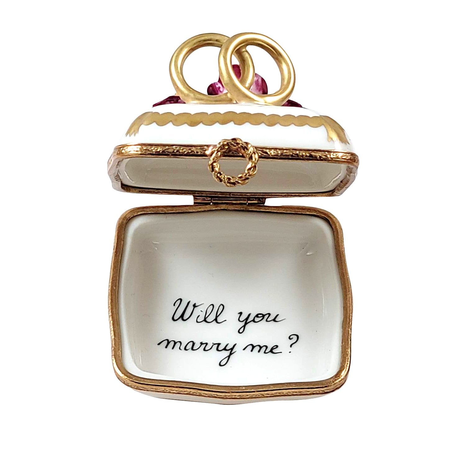 Will You Marry Me ? Ring Porcelain Limoges wedding anniversary French Trinket Box