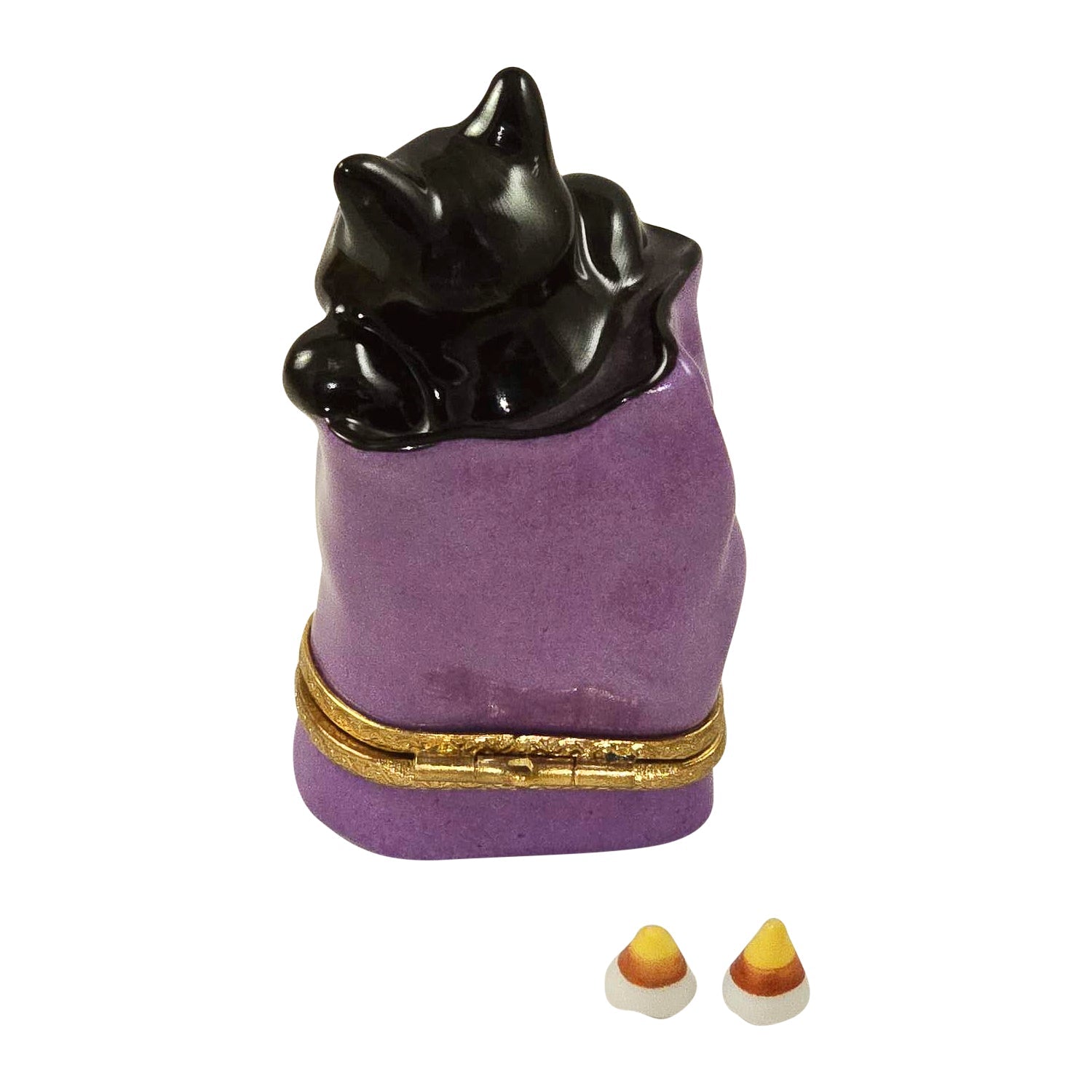 Cat in Trick or Treat Bag with Removable Candy Corn Limoges Box