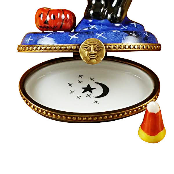 Black Cat Pumpkin Candy Corn Décor Porcelain Limoges Cat halloween French Trinket Box