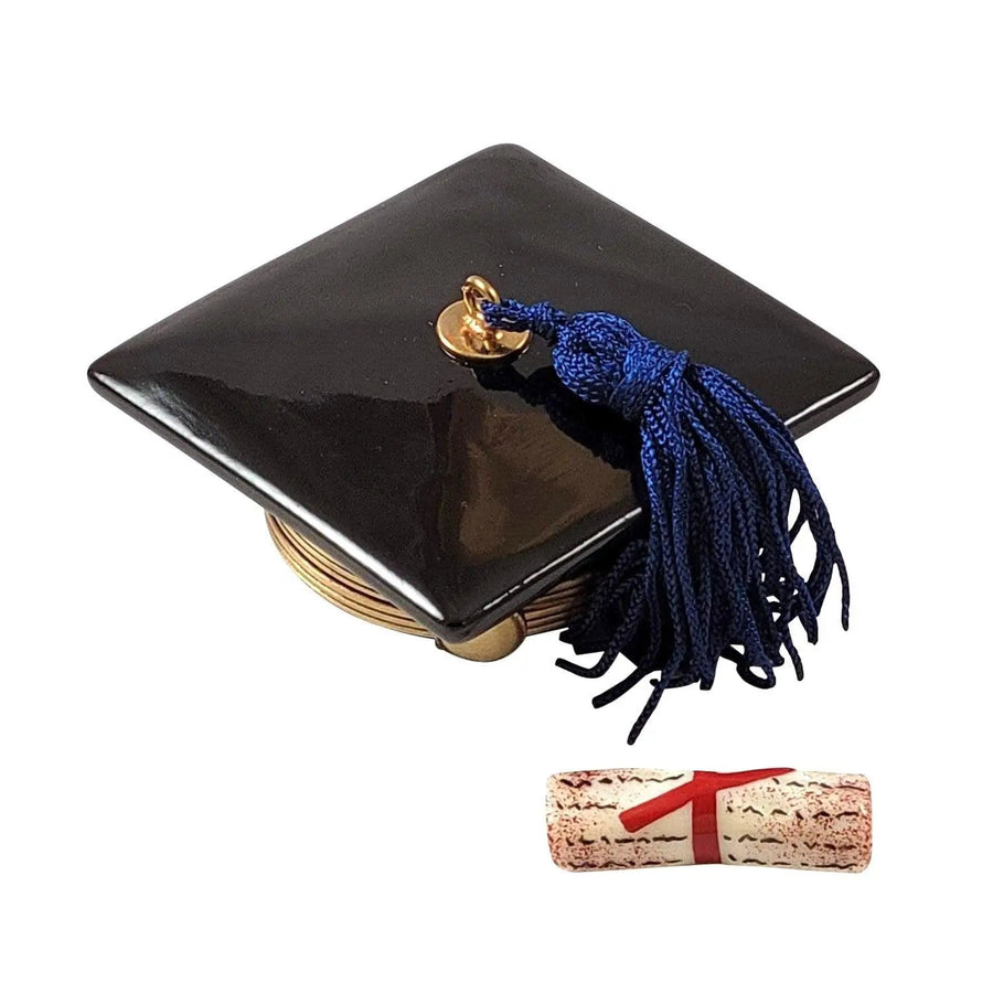 Black Graduation Cap w Diploma Porcelain Limoges Graduation professional French Trinket Box