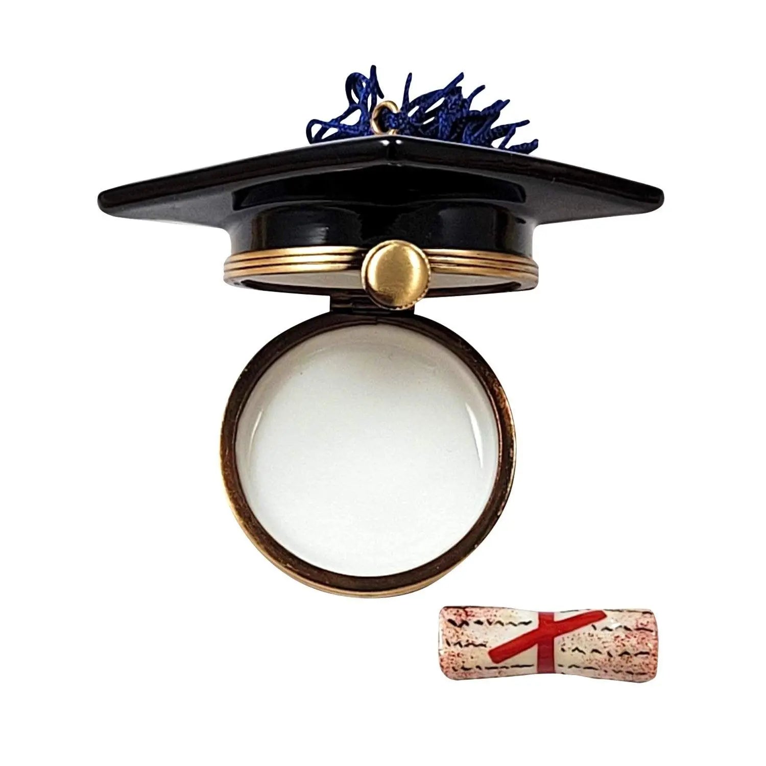 Black Graduation Cap w Diploma Porcelain Limoges Graduation professional French Trinket Box