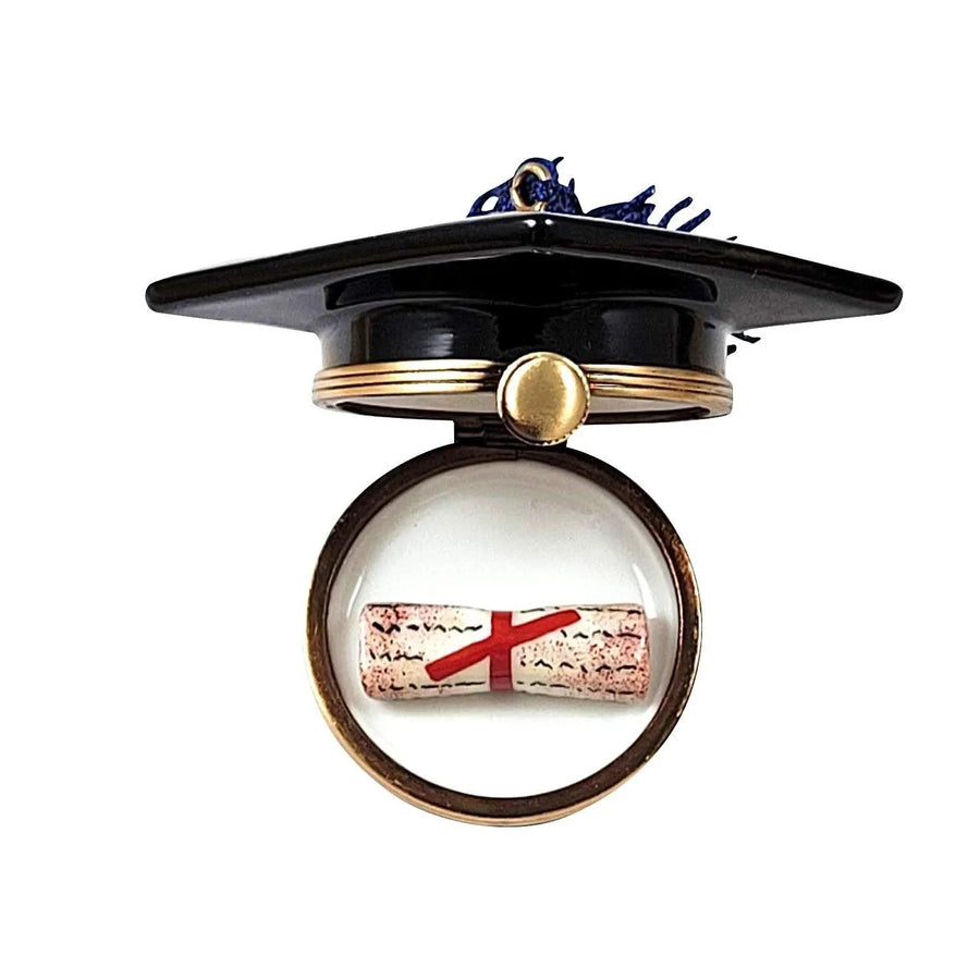 Black Graduation Cap w Diploma Porcelain Limoges Graduation professional French Trinket Box
