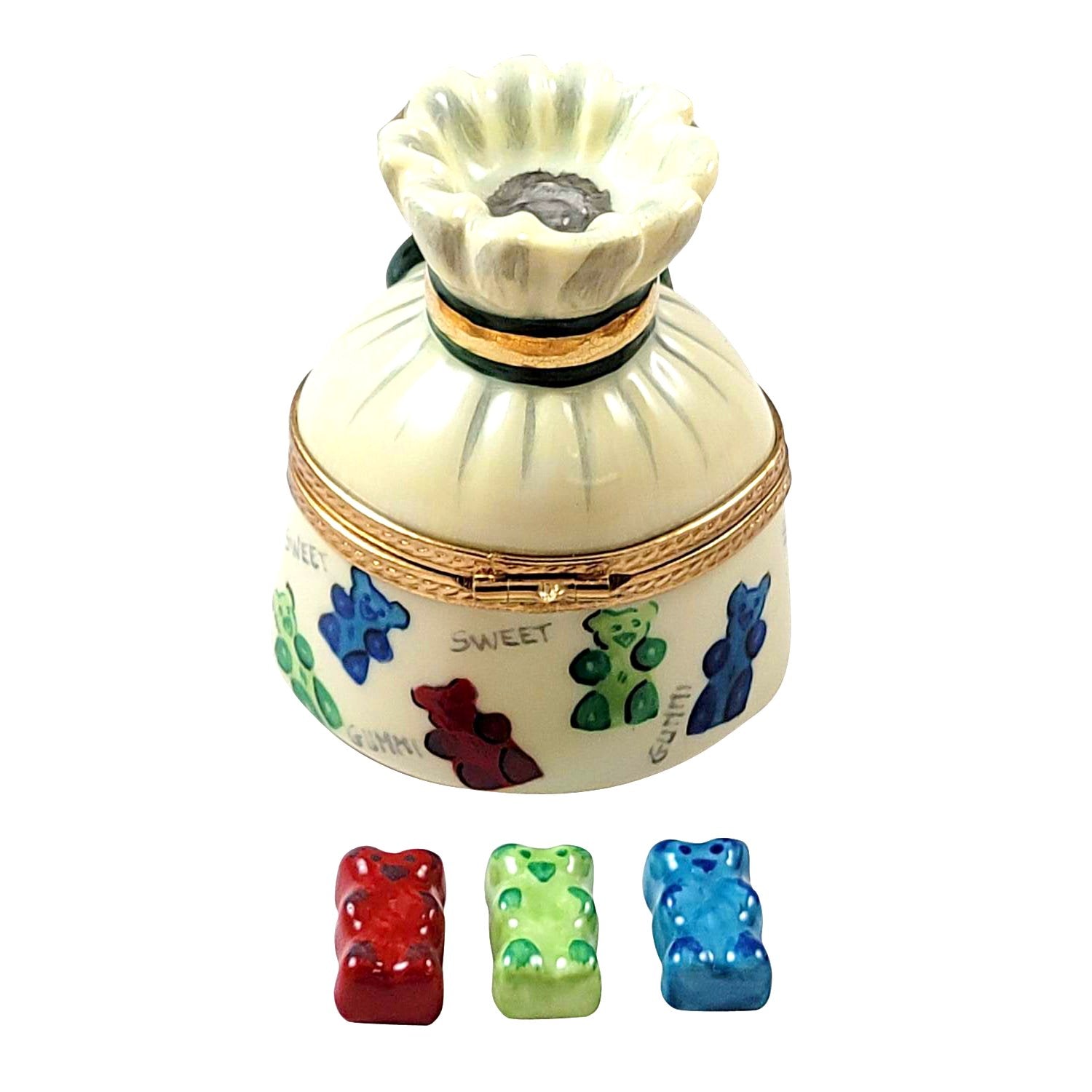 Gift Bag w Gummy Bears Porcelain Limoges Halloween Carnival Dessert French Trinket Box