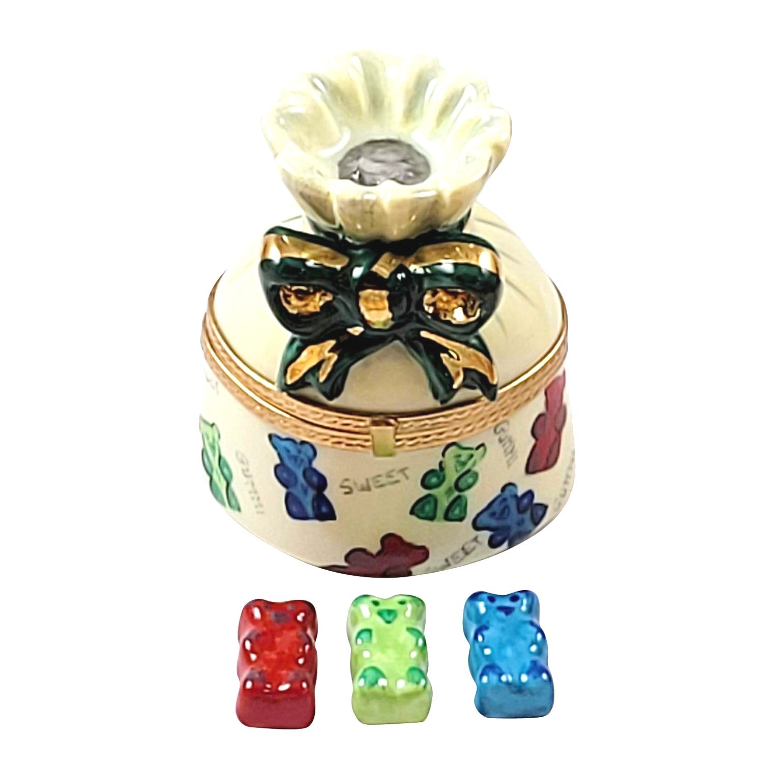 Gift Bag w Gummy Bears Porcelain Limoges Halloween Carnival Dessert French Trinket Box
