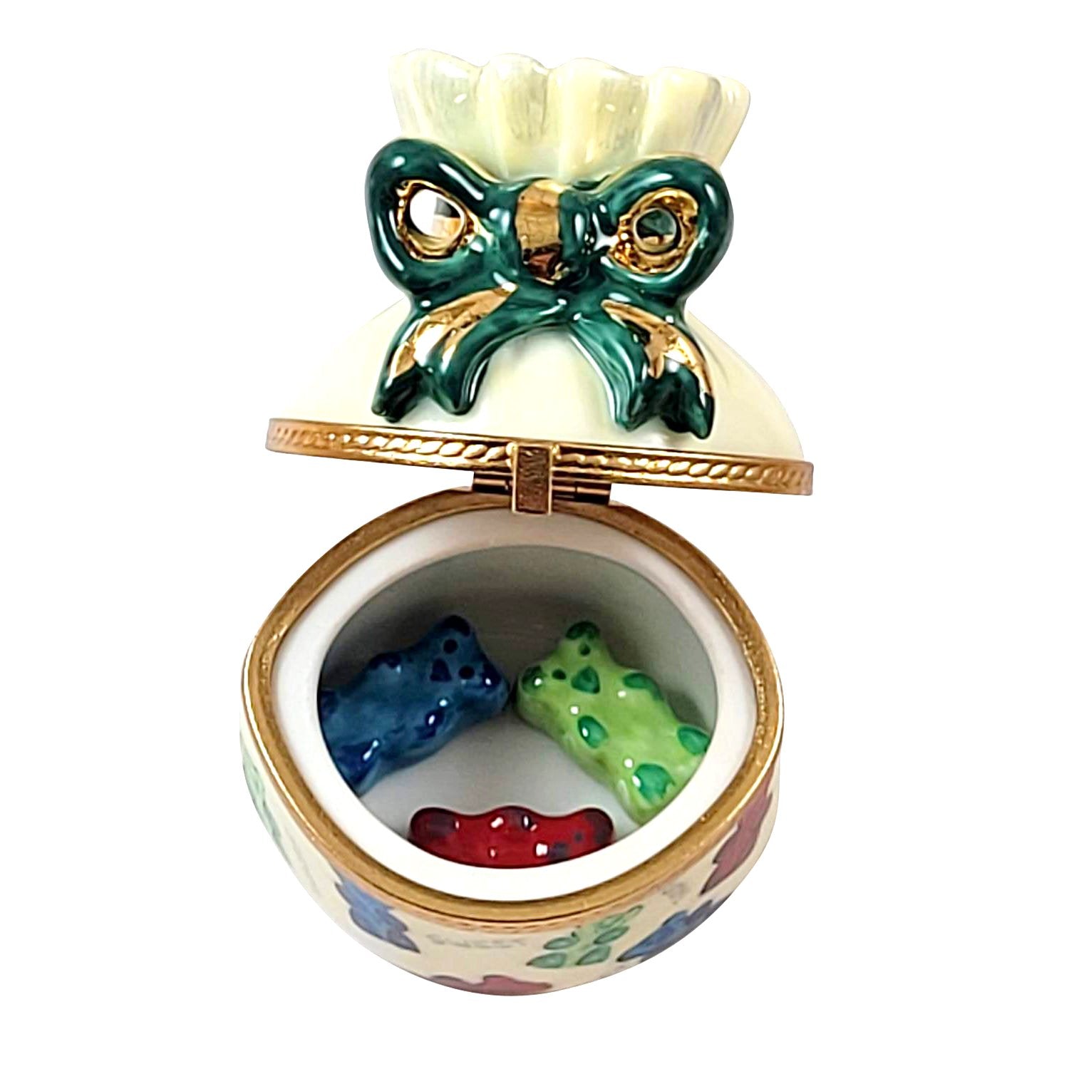 Gift Bag w Gummy Bears Porcelain Limoges Halloween Carnival Dessert French Trinket Box