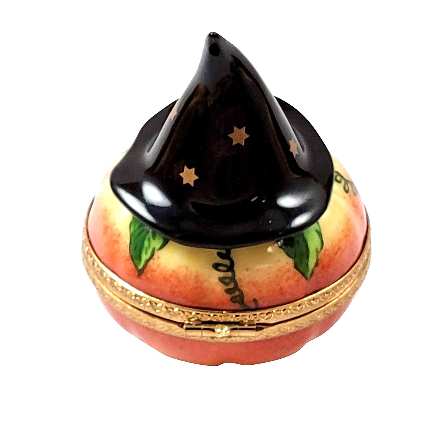 Jack-O-Lantern Pumpkin Witches Hat Halloween Porcelain Limoges Halloween French Trinket Box
