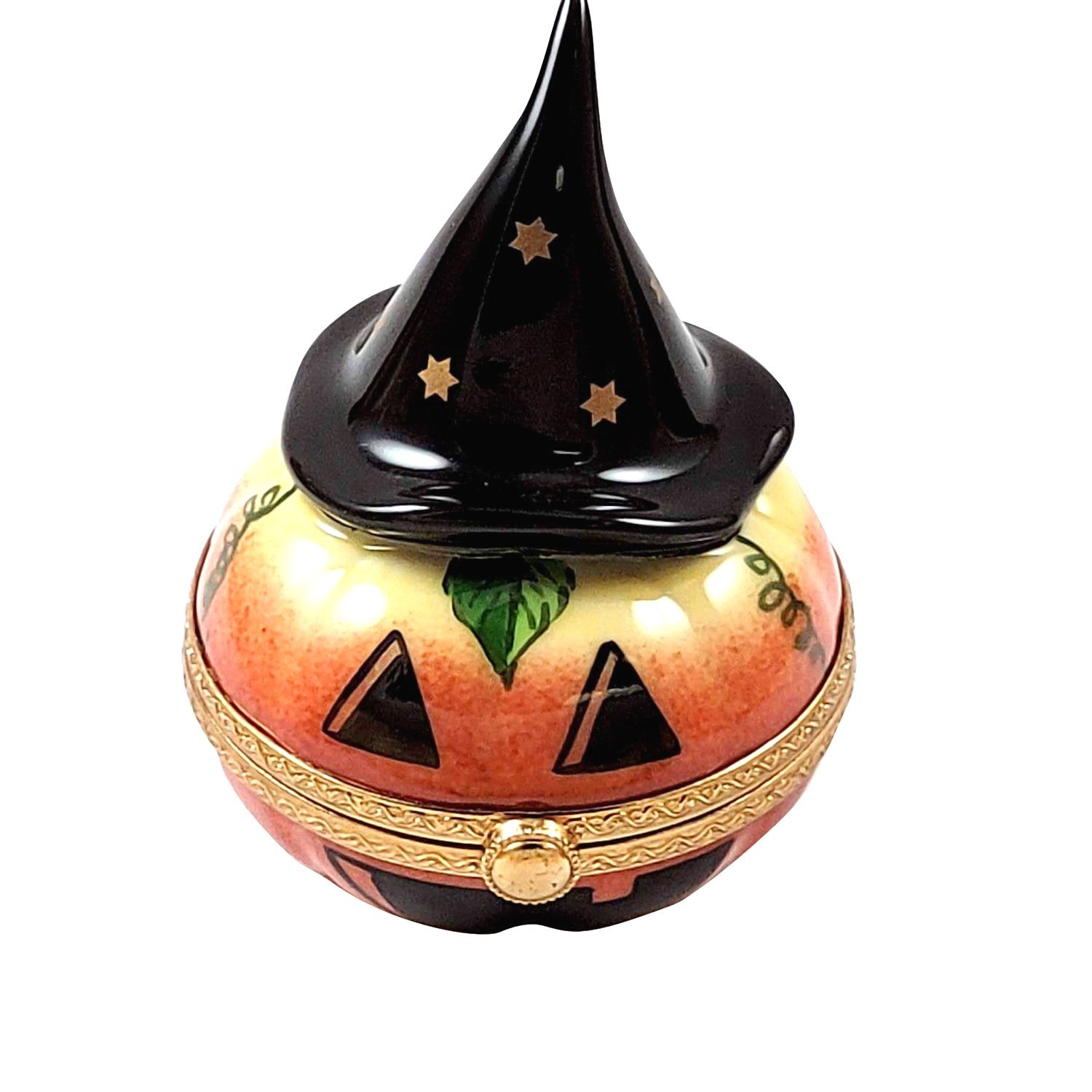 Jack-O-Lantern Pumpkin Witches Hat Halloween Porcelain Limoges Halloween French Trinket Box