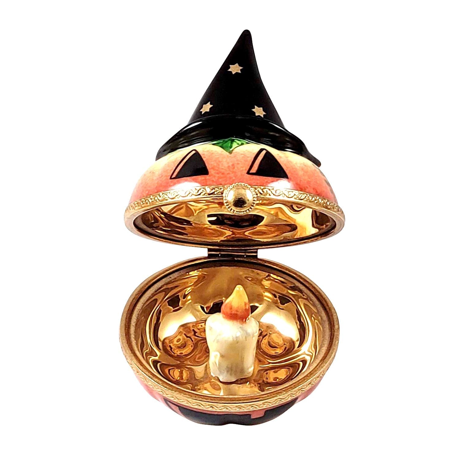 Jack-O-Lantern Pumpkin Witches Hat Halloween Porcelain Limoges Halloween French Trinket Box