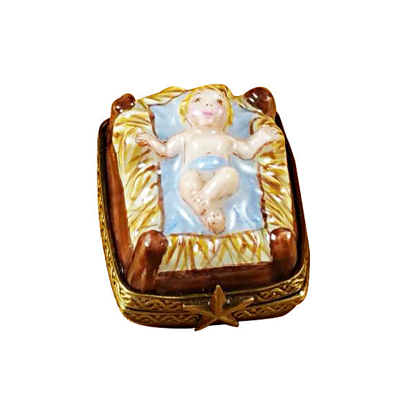 Eight Piece Mini hinged Nativity w Stable Porcelain Limoges nativity religion christian French Trinket Box