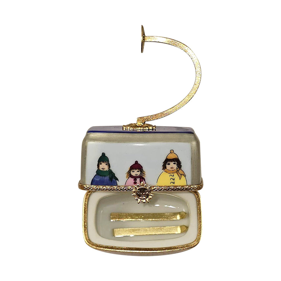 Ski Lift Gondola Limoges box, hand-painted porcelain made in France