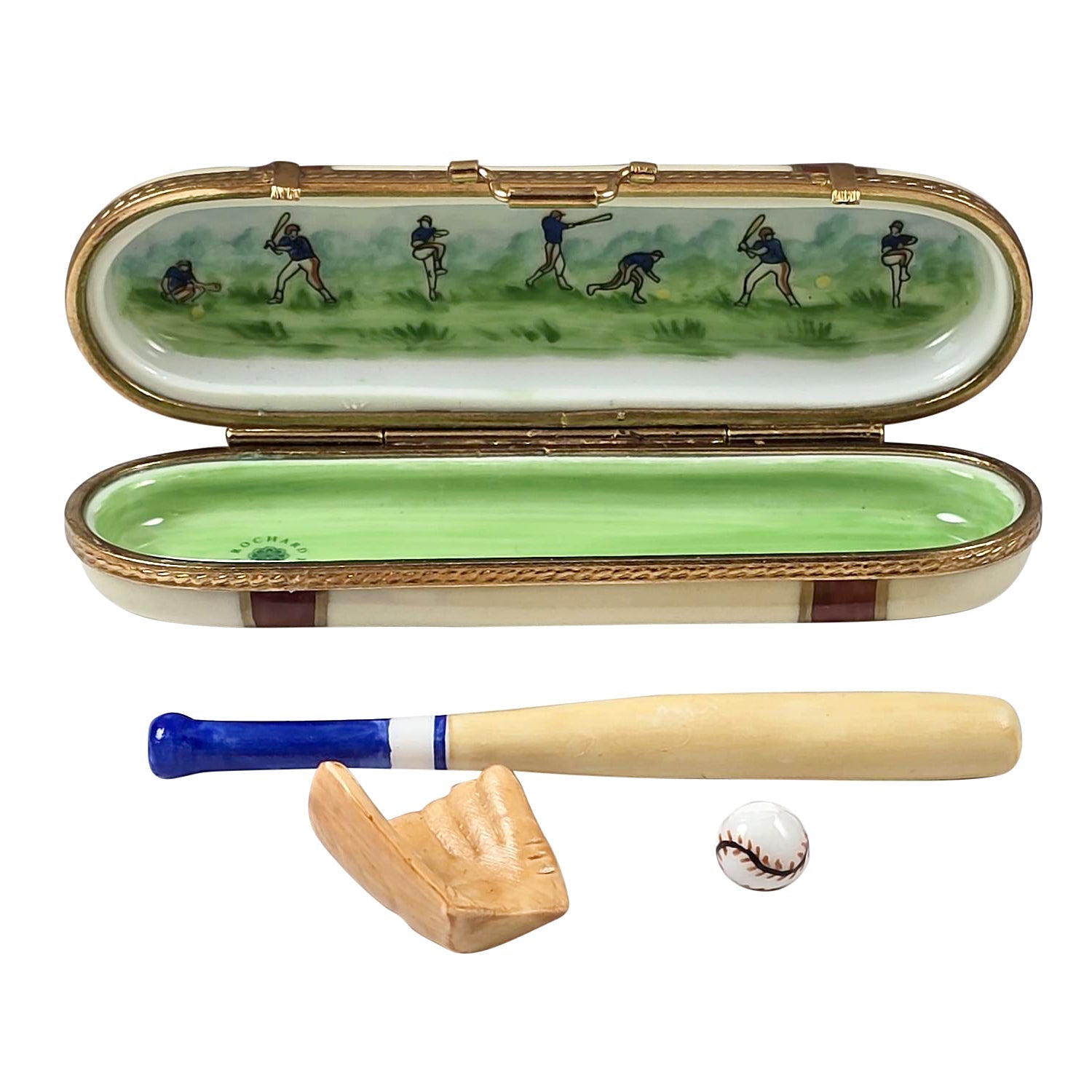 Baseball Case Glove Bat Ball Porcelain Limoges sports limoges boxes French Trinket Box