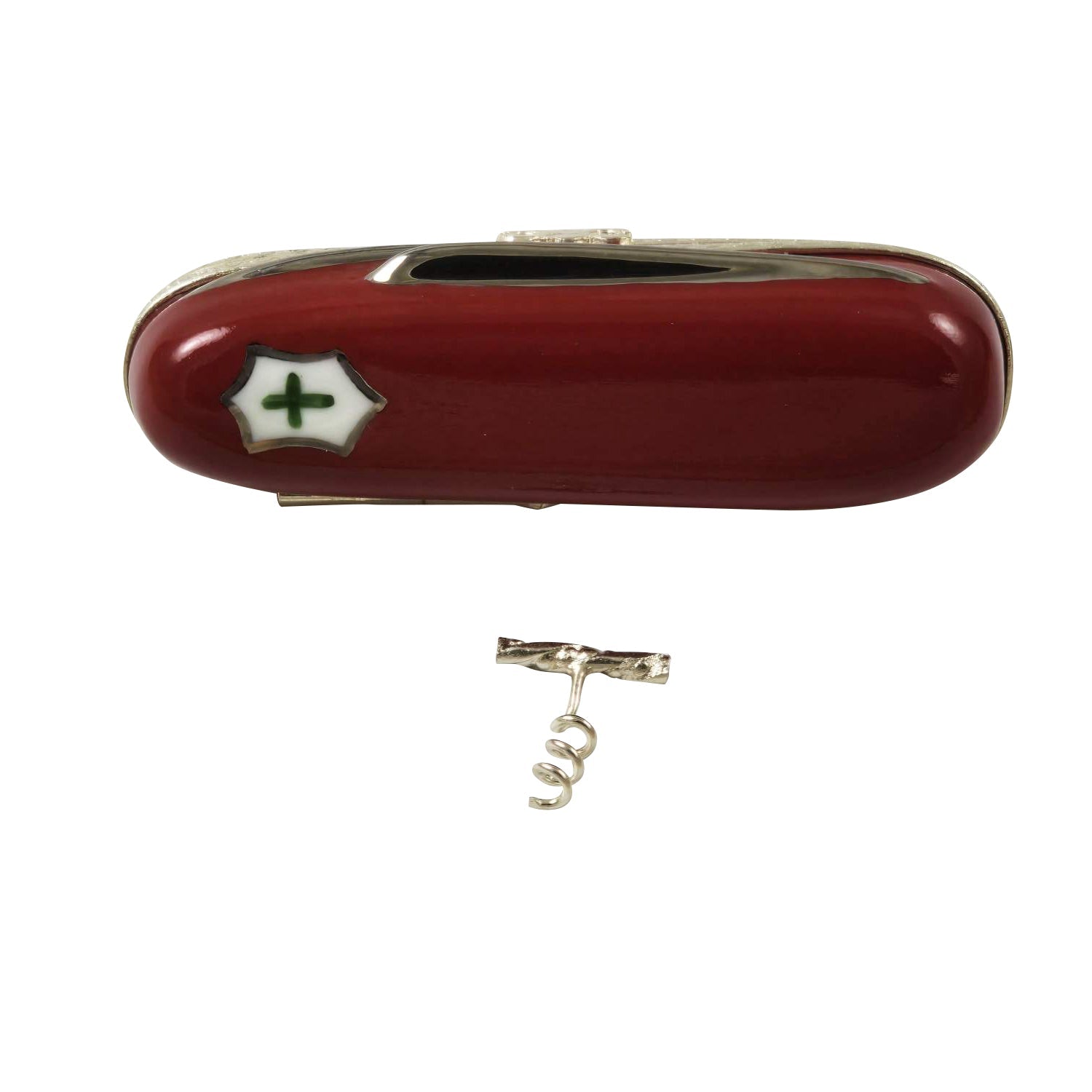 Swiss Army Knife with Brass Corkscrew Porcelain Limoges sports men professional French Trinket Box