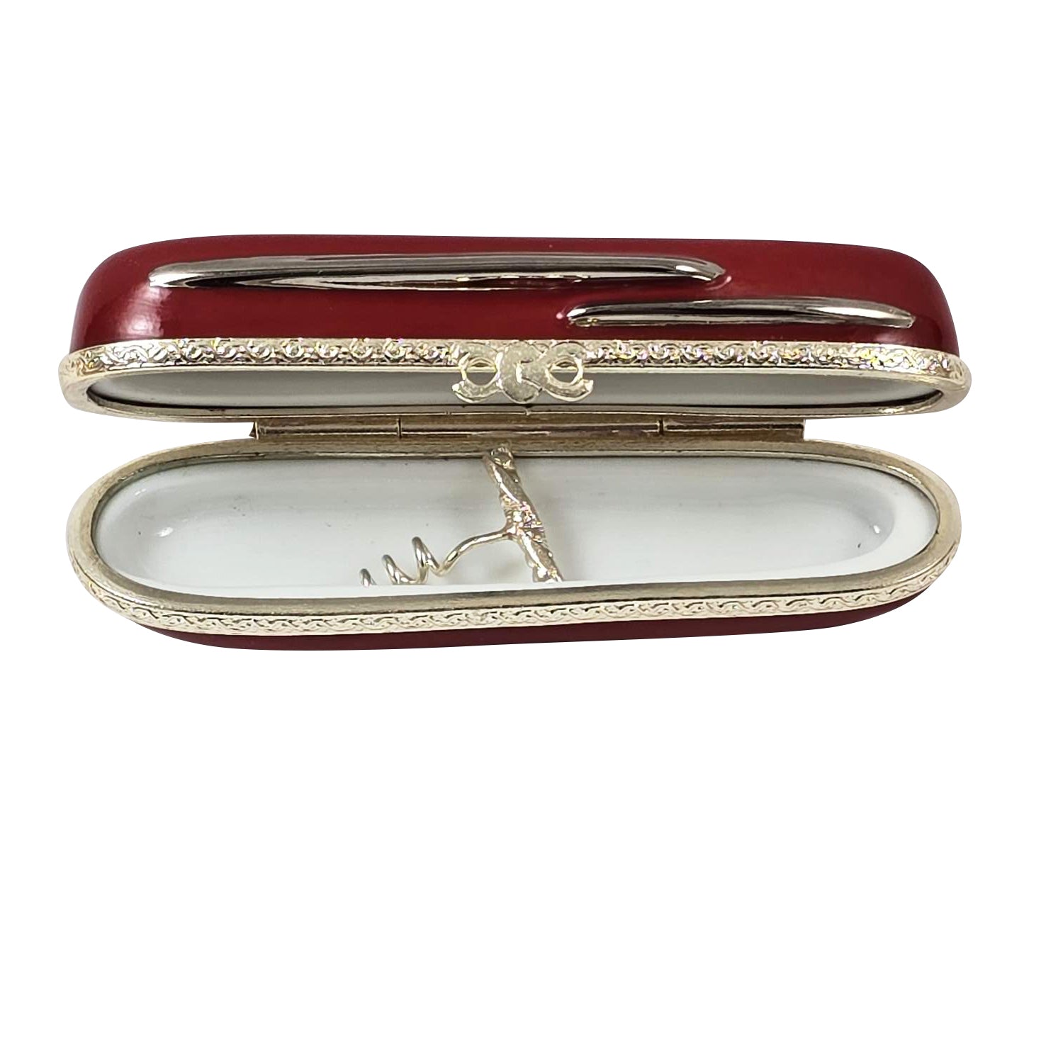 Swiss Army Knife with Brass Corkscrew Porcelain Limoges sports men professional French Trinket Box