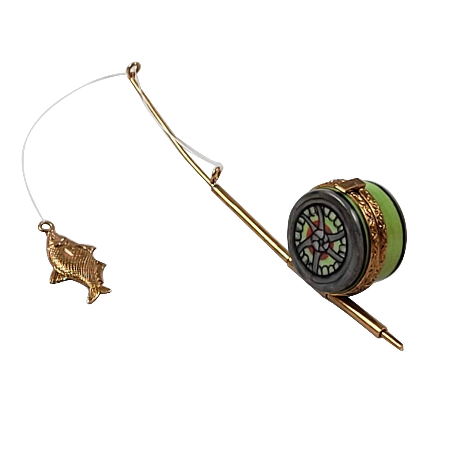 Fly Fishing Rod Porcelain Limoges sports fish French Trinket Box