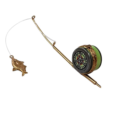 Fly Fishing Rod Porcelain Limoges sports fish French Trinket Box