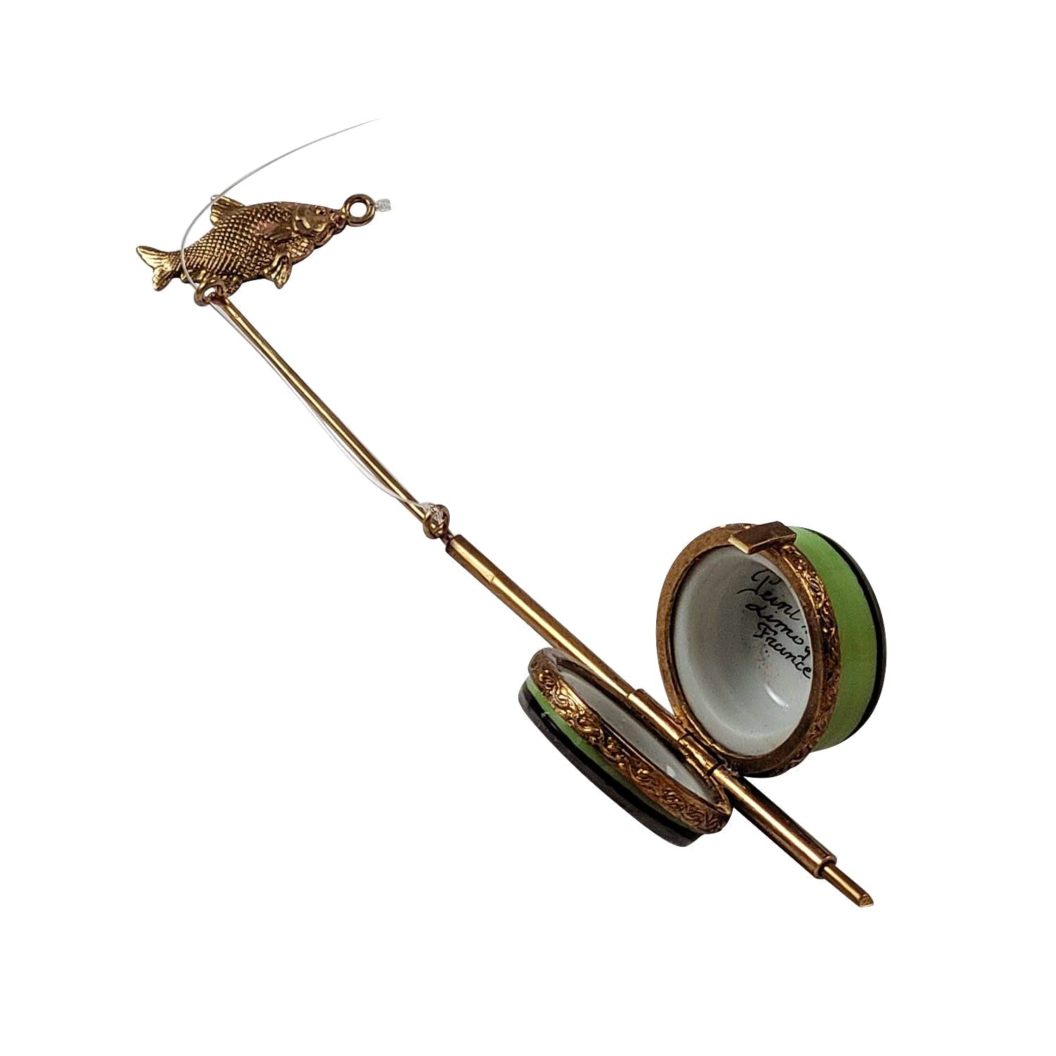 Fly Fishing Rod Porcelain Limoges sports fish French Trinket Box