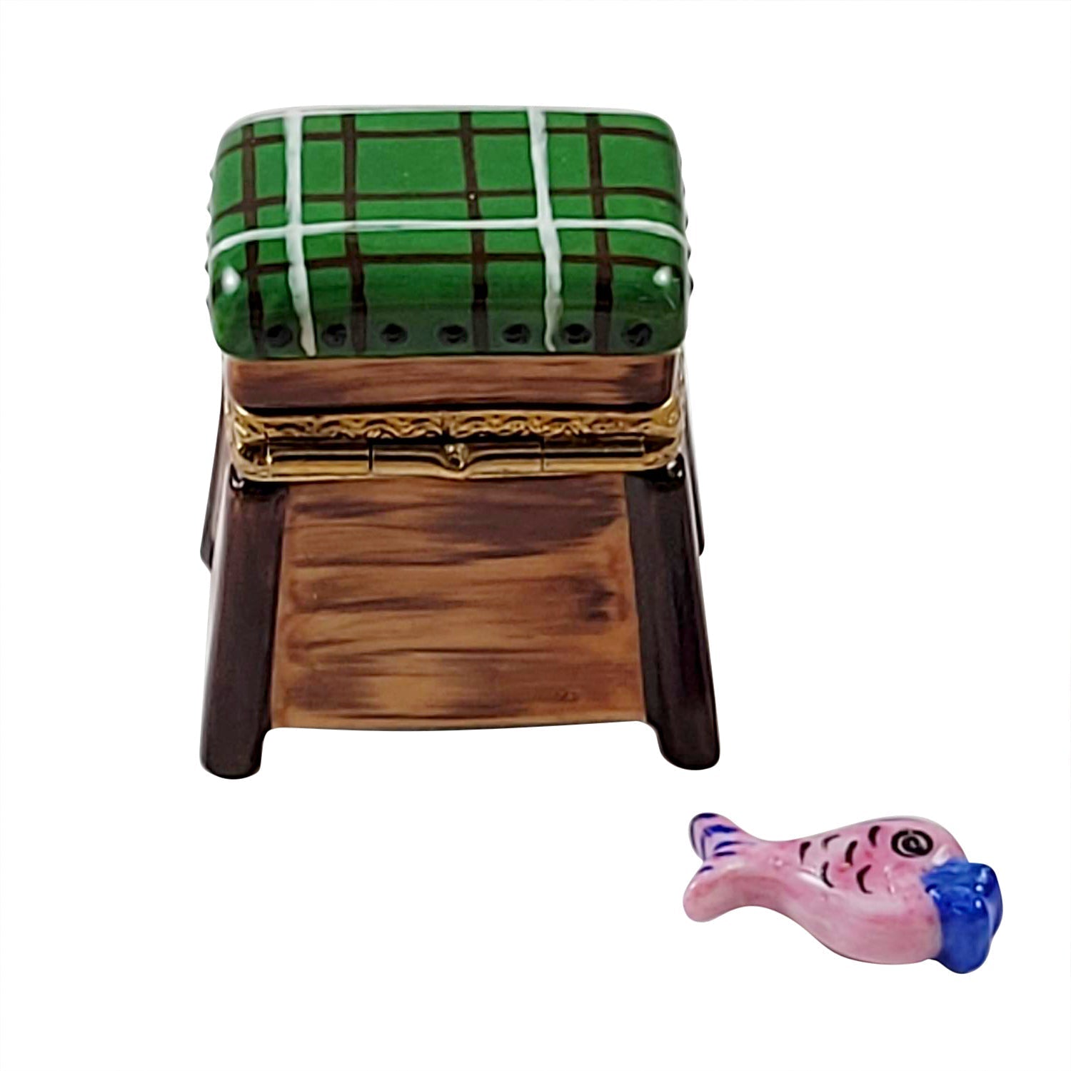 Fishing Basket with Fish Porcelain Limoges sports fish French Trinket Box