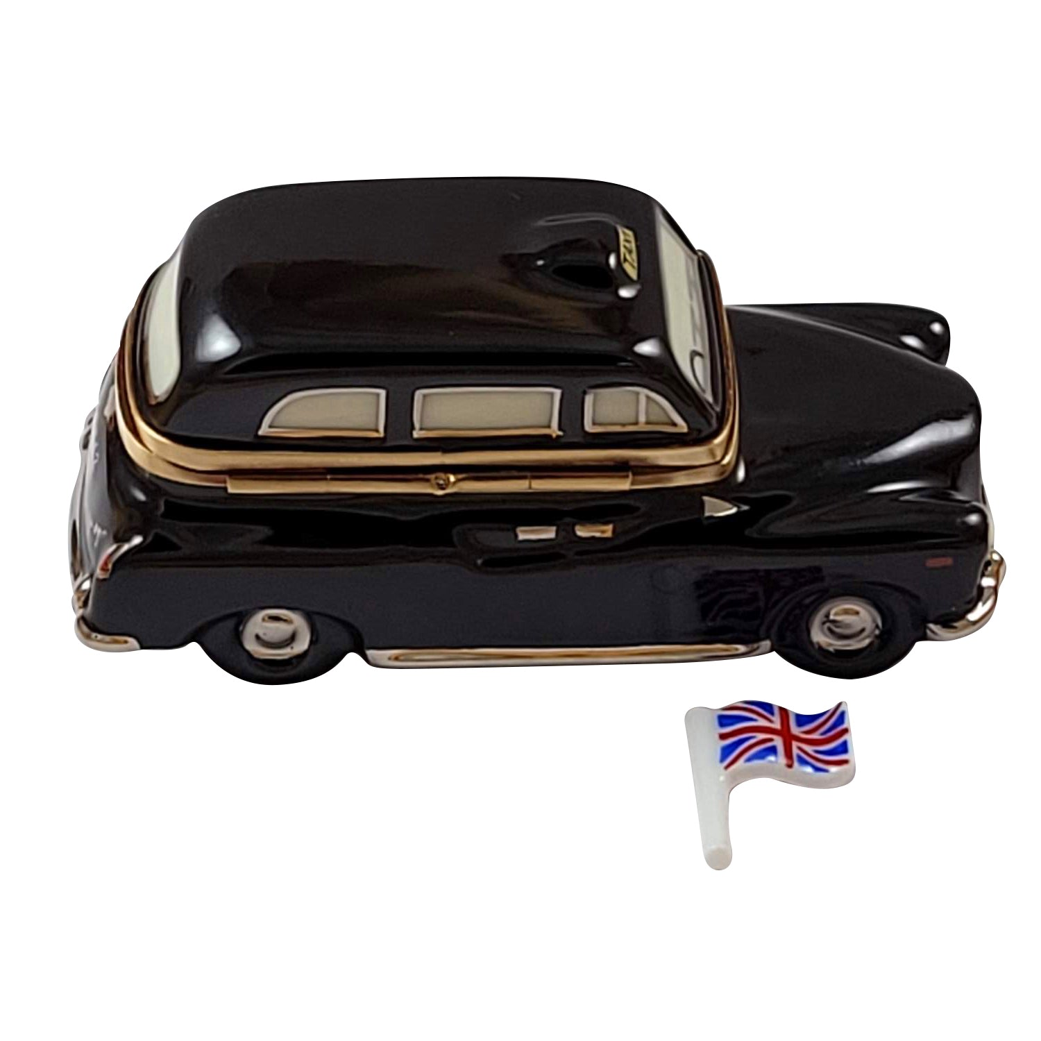 London Black Taxi Union Jack Porcelain Limoges flag travel kingdom French Trinket Box