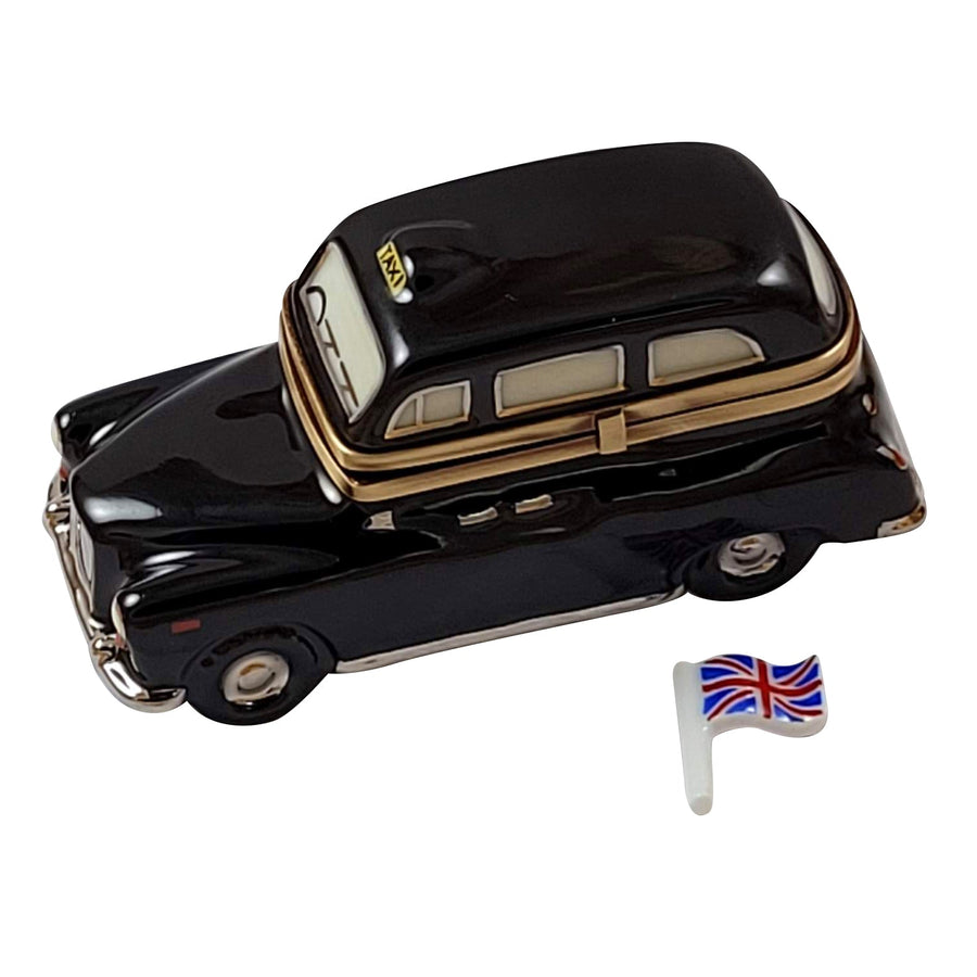 London Black Taxi Union Jack Porcelain Limoges flag travel kingdom French Trinket Box
