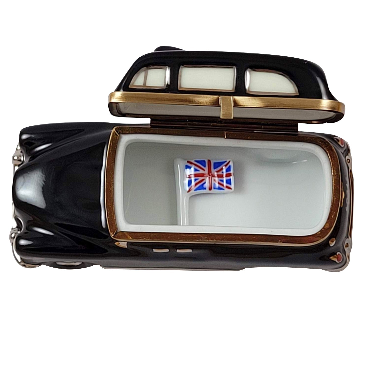 London Black Taxi Union Jack Porcelain Limoges flag travel kingdom French Trinket Box