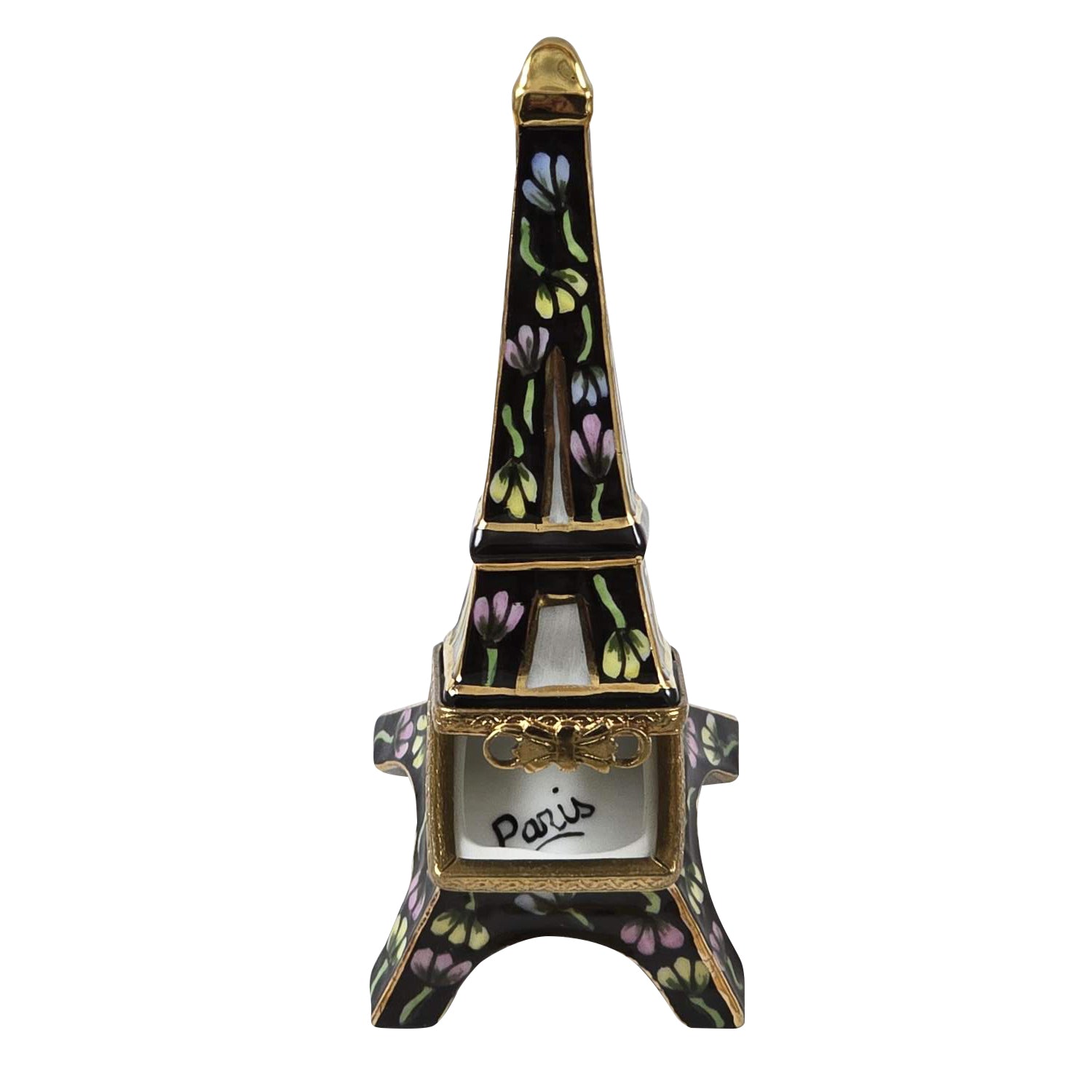 Black Eiffel Tower w Flowers Porcelain Limoges paris france monuments French Trinket Box