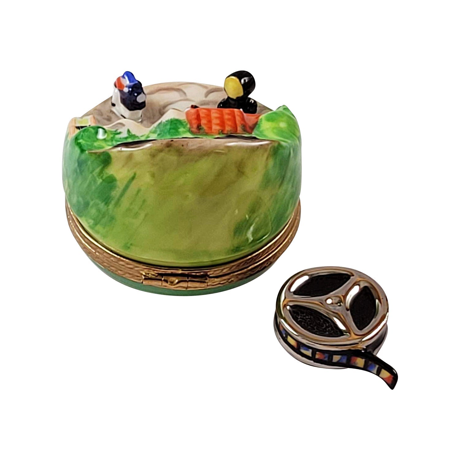 HOLLYWOOD WITH REMOVABLE FILM REEL Porcelain Limoges art film books professional French Trinket Box