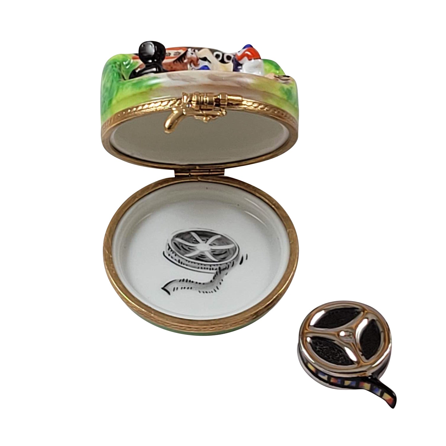 HOLLYWOOD WITH REMOVABLE FILM REEL Porcelain Limoges art film books professional French Trinket Box