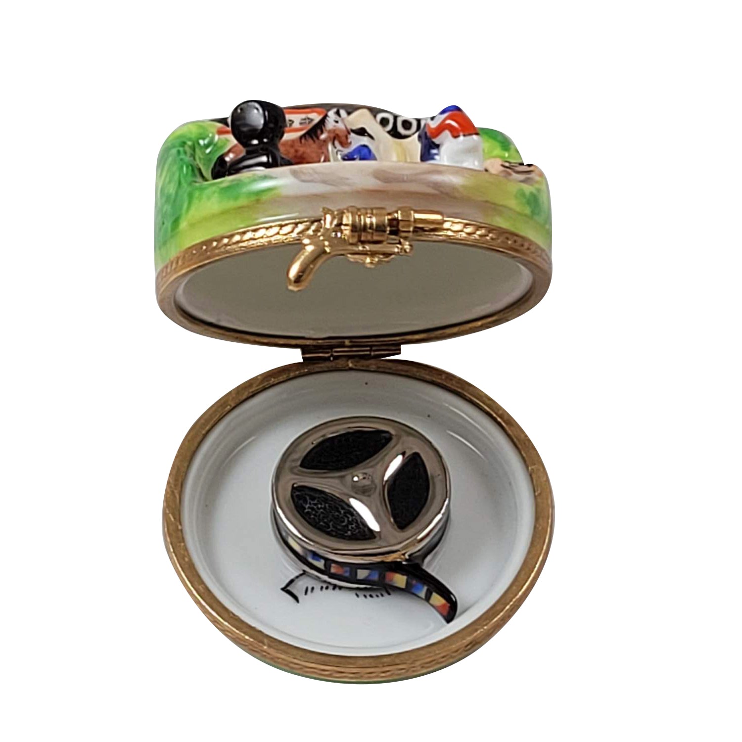 HOLLYWOOD WITH REMOVABLE FILM REEL Porcelain Limoges art film books professional French Trinket Box