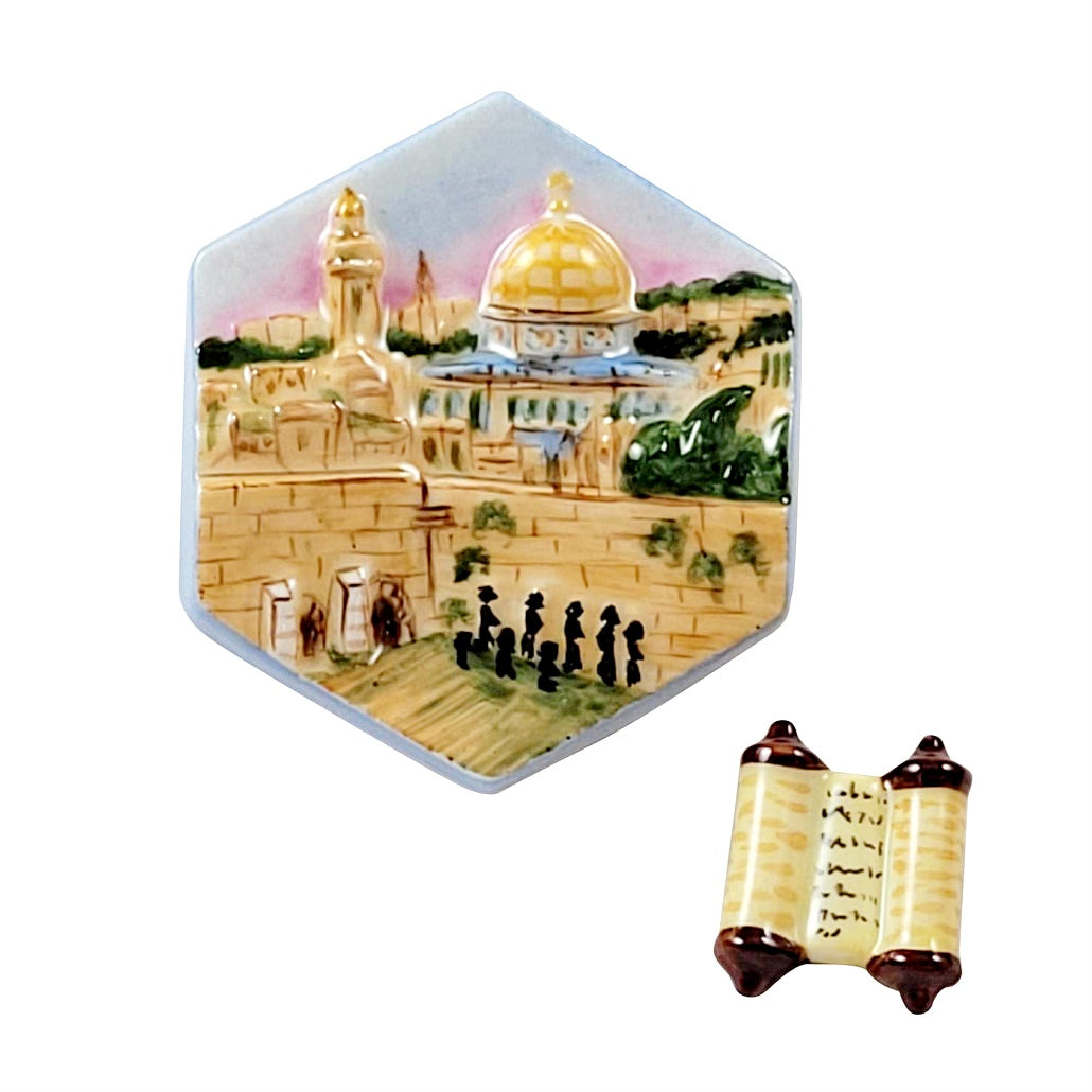 Jerusalem Wailing Wall w Torah Porcelain Limoges Religion Travel Myth French Trinket Box