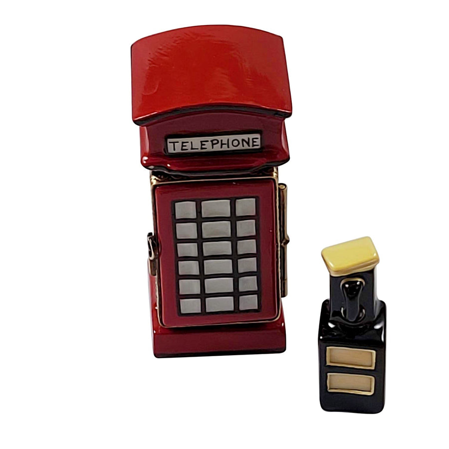 British Phone Booth w Removeable Phone Porcelain Limoges World Travel French Trinket Box