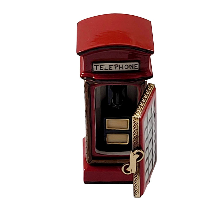 British Phone Booth w Removeable Phone Porcelain Limoges World Travel French Trinket Box