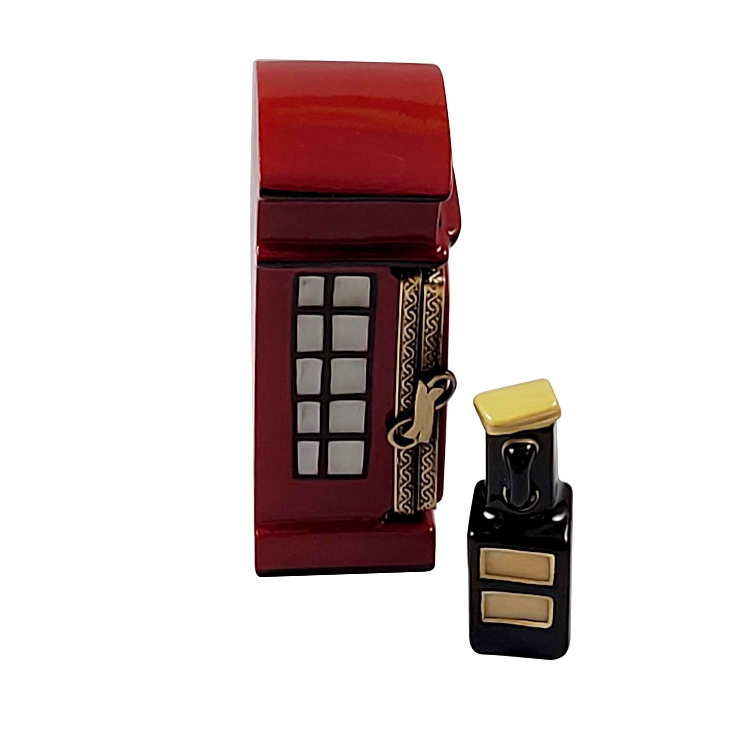 British Phone Booth w Removeable Phone Porcelain Limoges World Travel French Trinket Box