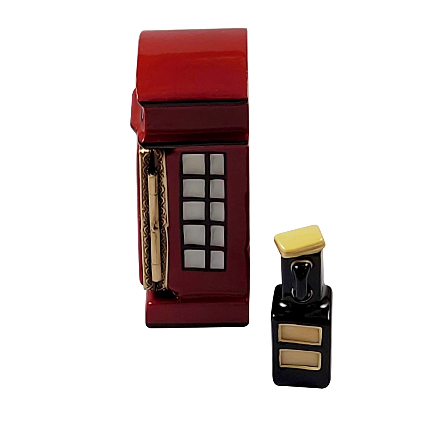 British Phone Booth w Removeable Phone Porcelain Limoges World Travel French Trinket Box