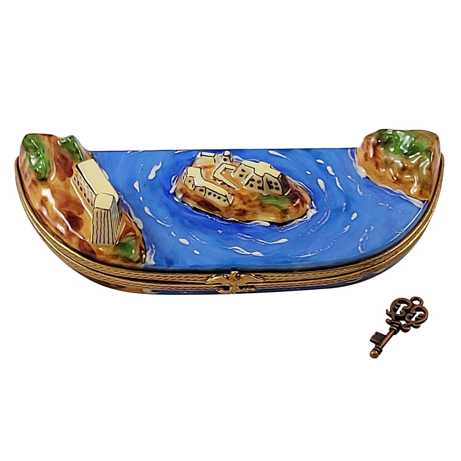 ALCATRAZ WITH BRASS KEY Porcelain Limoges united states French Trinket Box