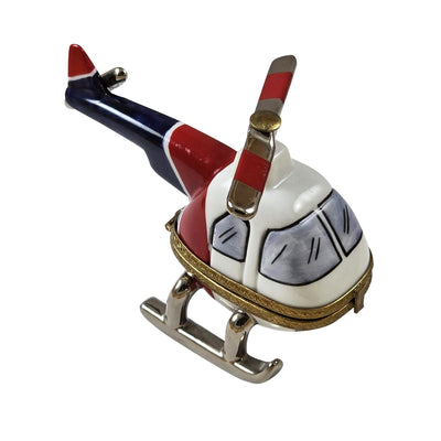 Helicopter Porcelain Limoges travel moving vehicle French Trinket Box