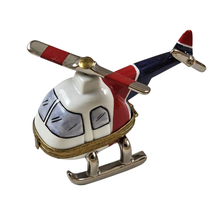 Helicopter Porcelain Limoges travel moving vehicle French Trinket Box