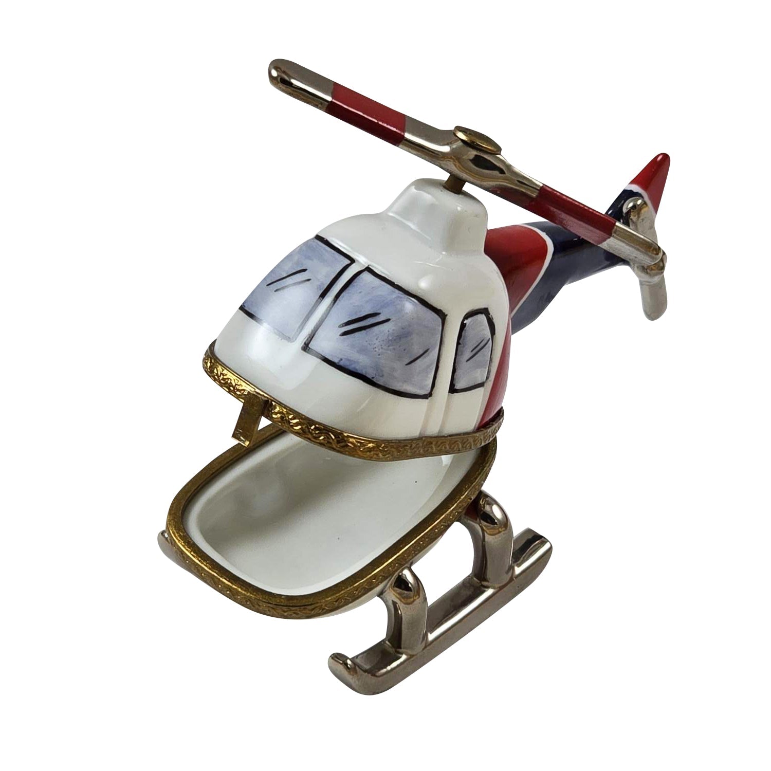 Helicopter Porcelain Limoges travel moving vehicle French Trinket Box