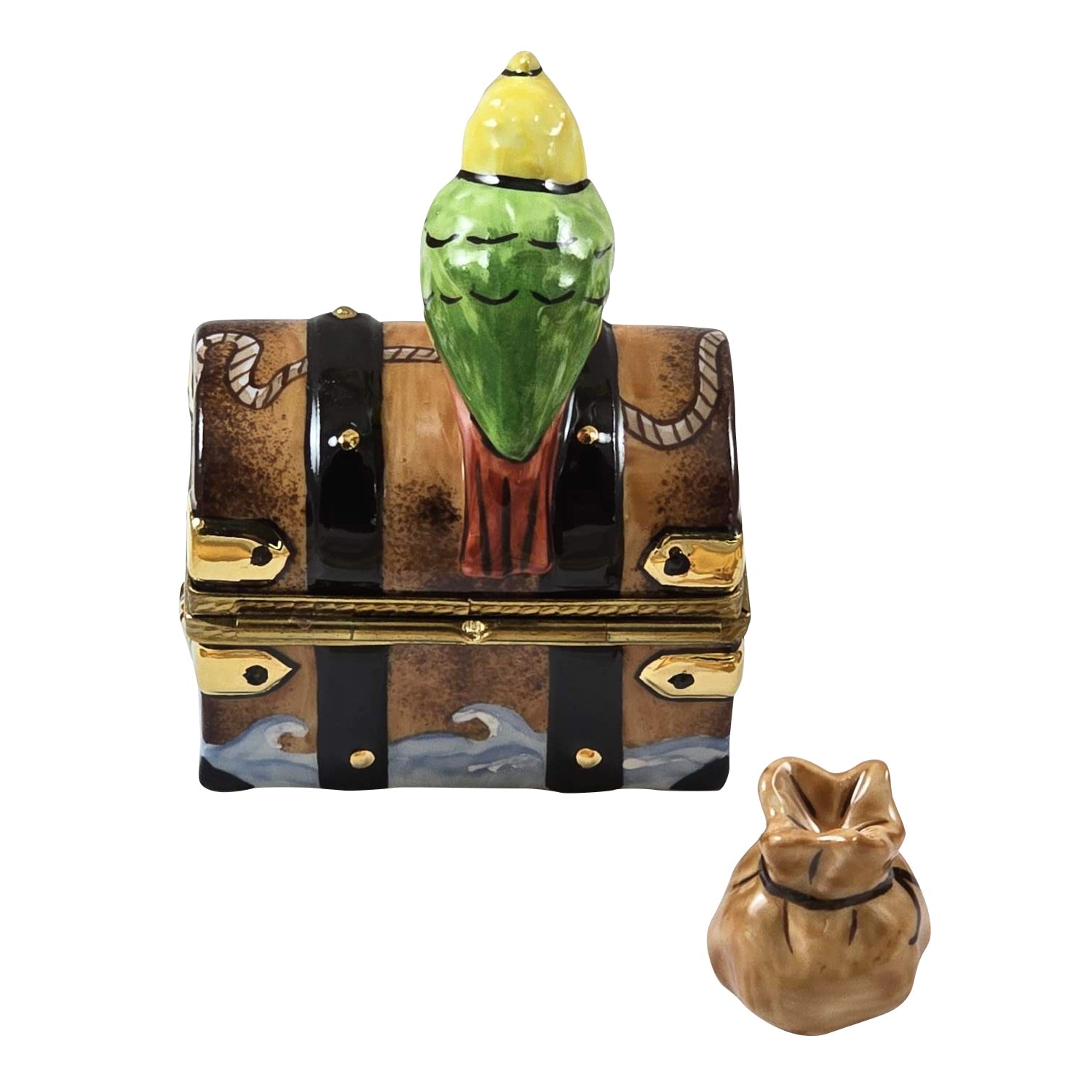 Treasure Chest w Parrot Porcelain Limoges Home fairy bird birds children kids ocean French Trinket Box