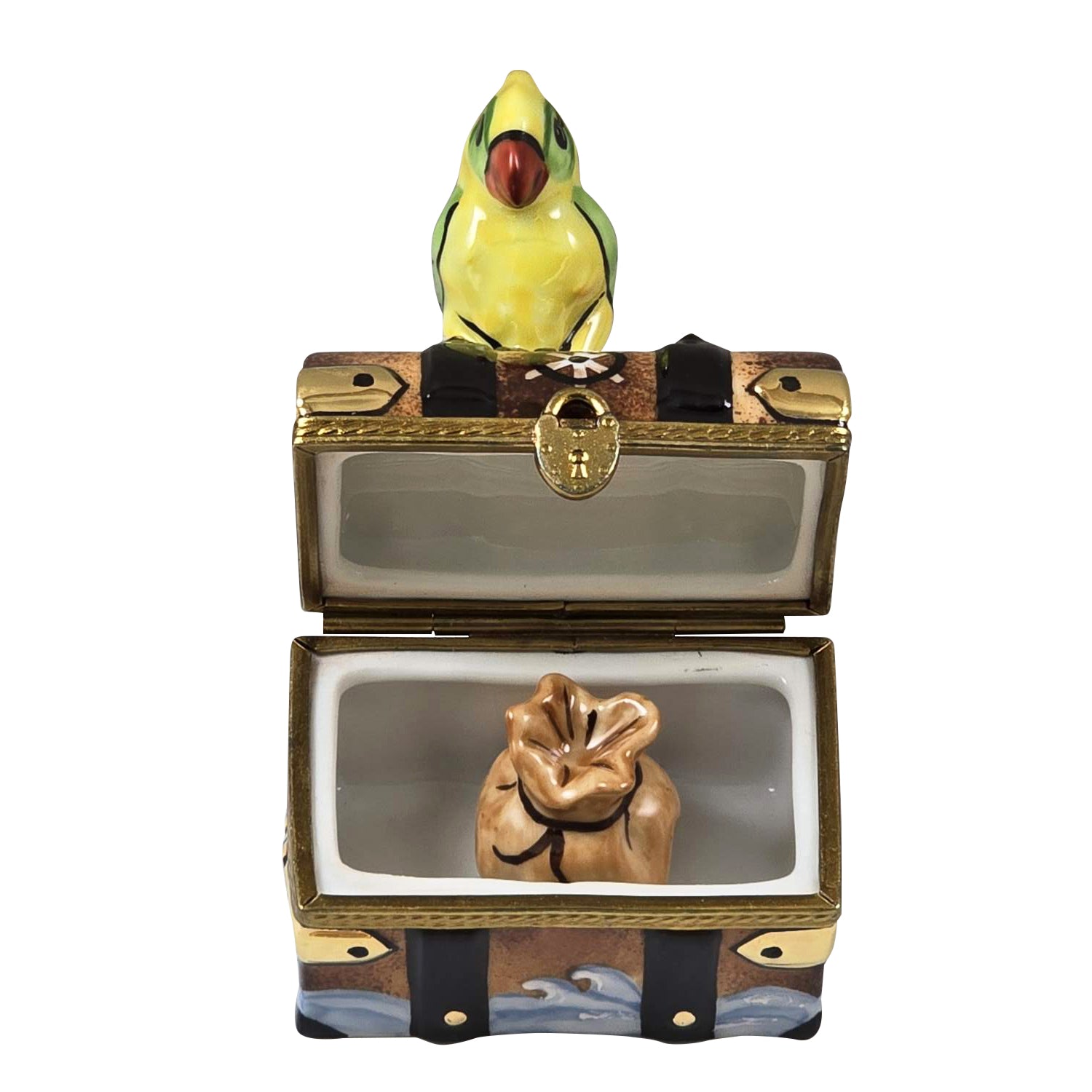 Treasure Chest w Parrot Porcelain Limoges Home fairy bird birds children kids ocean French Trinket Box