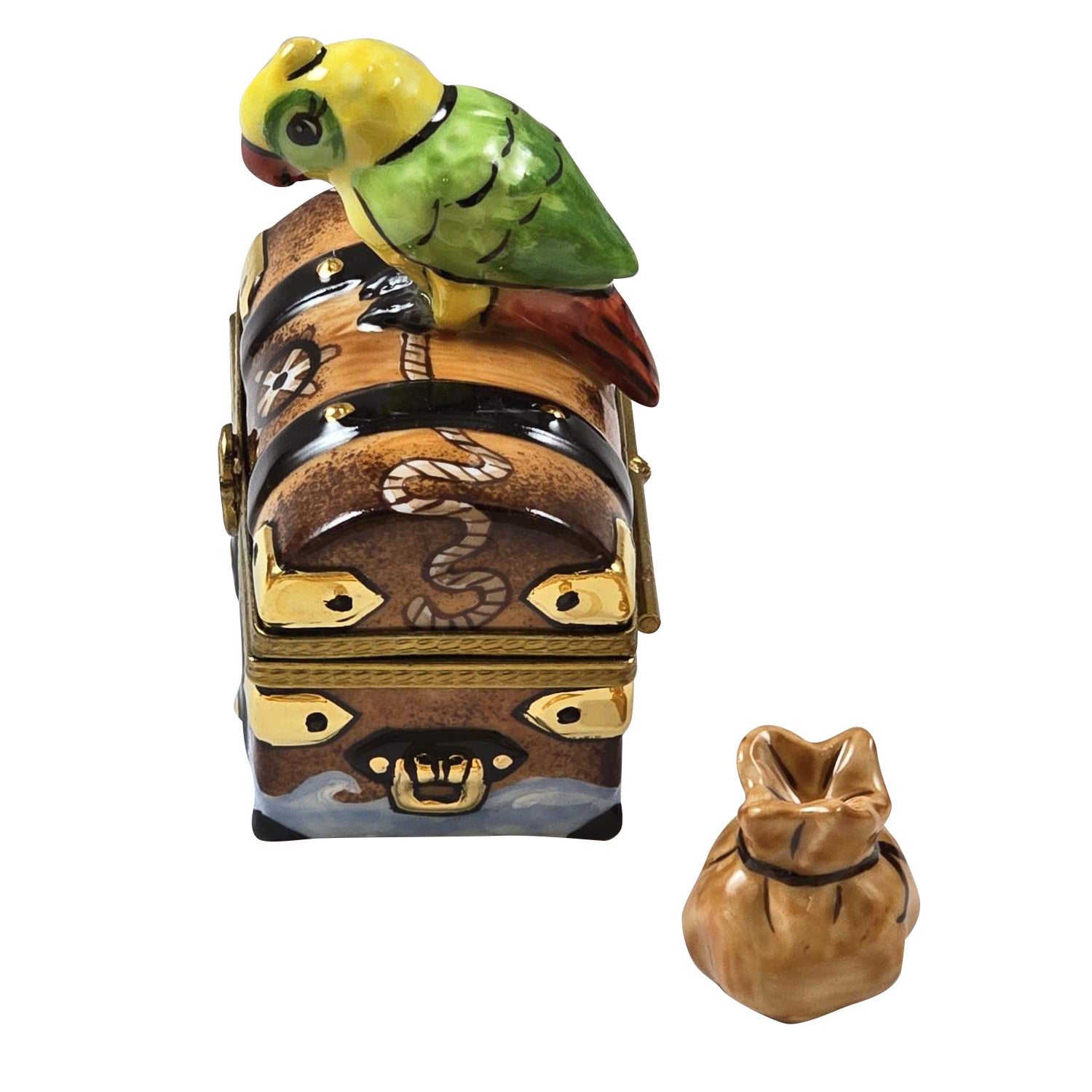 Treasure Chest w Parrot Porcelain Limoges Home fairy bird birds children kids ocean French Trinket Box