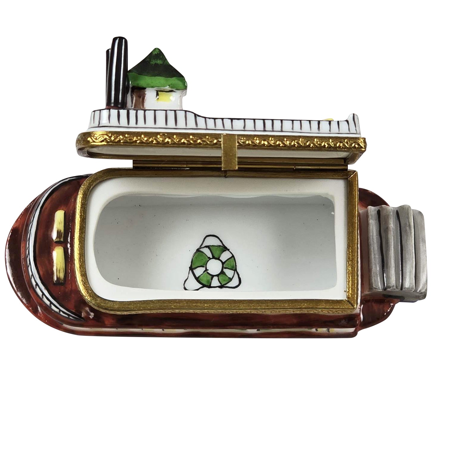 Paddle River Boat Porcelain Limoges Vehicle Moving French Trinket Box