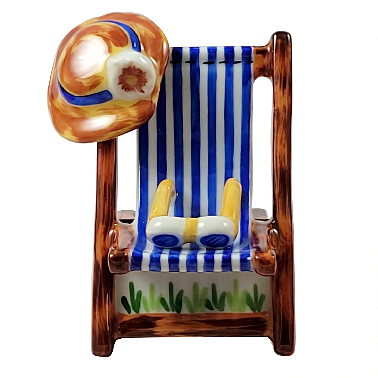 Adirondack Beach Chair Hat Sunglasses Porcelain Limoges cat French Trinket Box