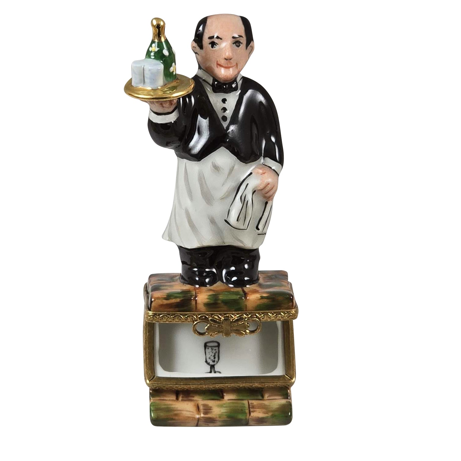 Sommelier Waiter w Bottle Porcelain Limoges wine spirit men France Limoges Box French Trinket Box