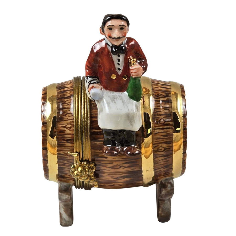 Sommelier Waiter on Wine Barrel Rochard Porcelain Limoges wine spirit men France Limoges Box French Trinket Box