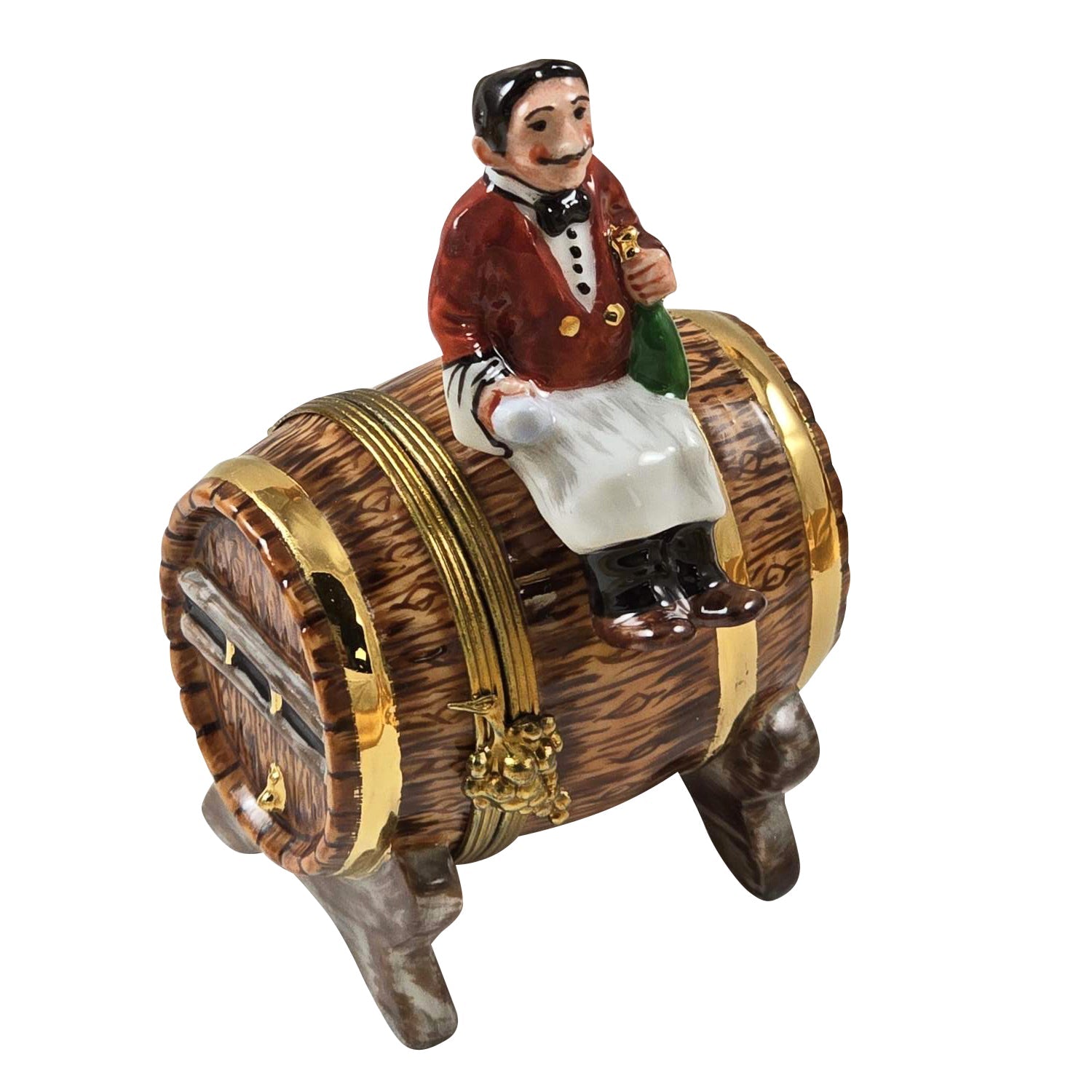 Sommelier Waiter on Wine Barrel Rochard Porcelain Limoges wine spirit men France Limoges Box French Trinket Box