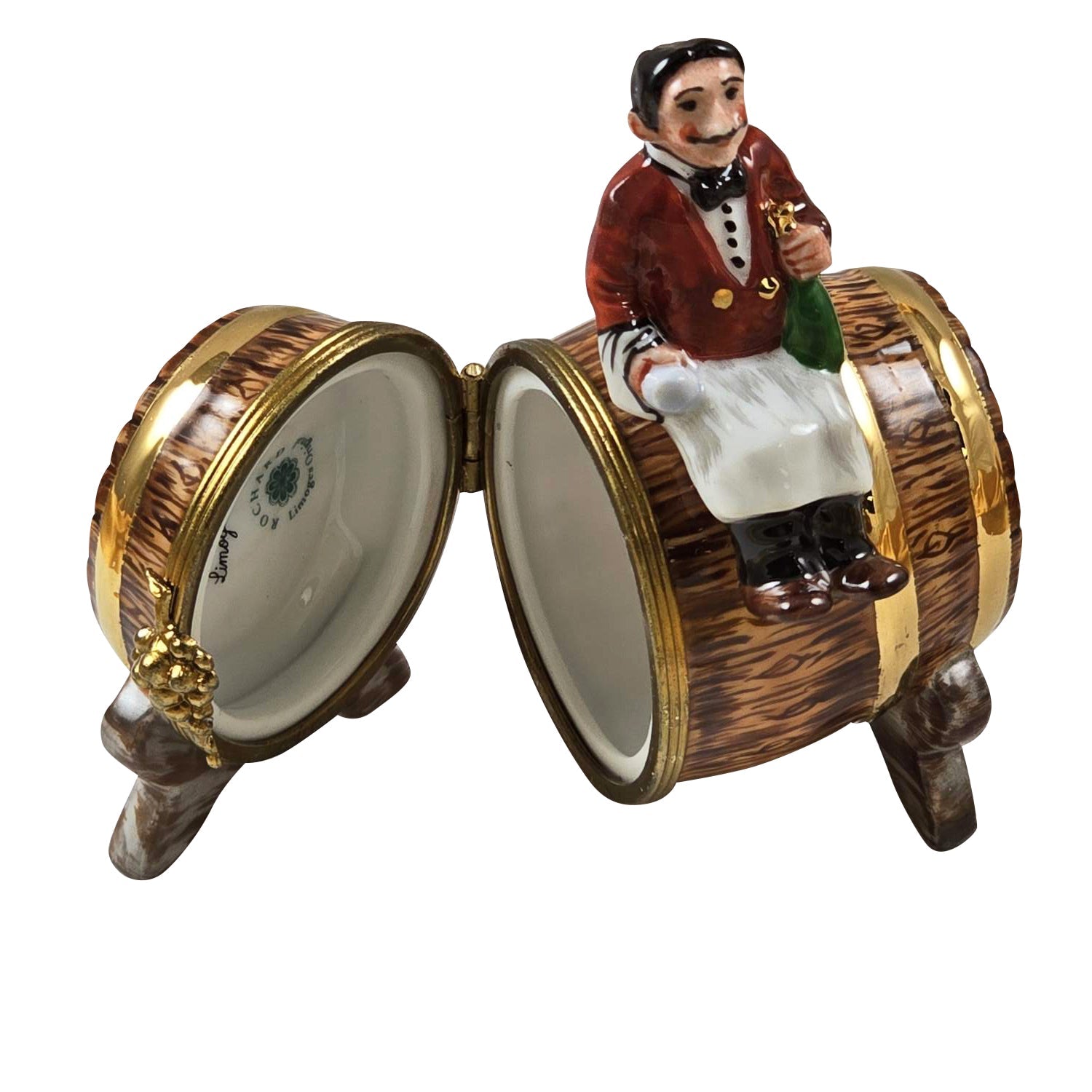 Sommelier Waiter on Wine Barrel Rochard Porcelain Limoges wine spirit men France Limoges Box French Trinket Box