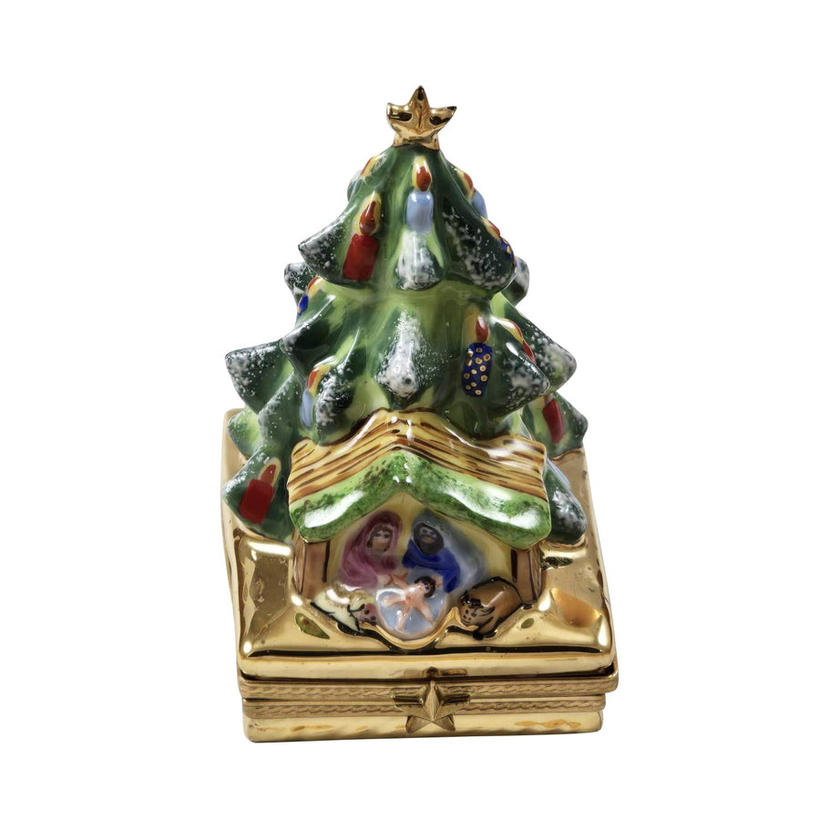 Christmas Tree w Manger Porcelain Limoges xmas theme christmas tree French Trinket Box